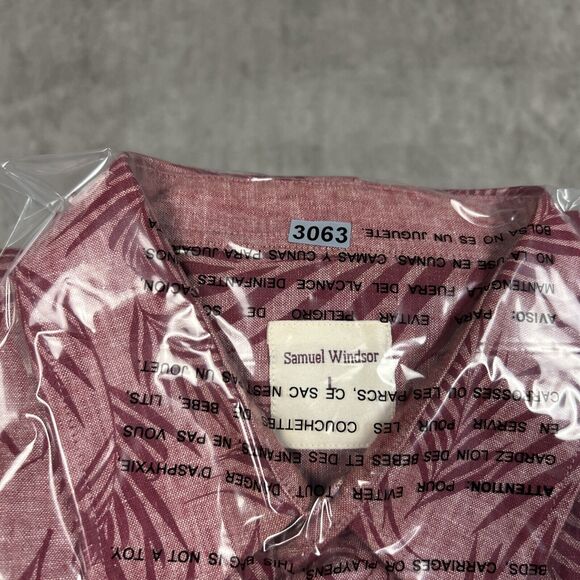 Samuel Windsor Shirt Mens Linen Blend Button Up Large Red Chambray Leaves Hawaii - Picture 11 of 11